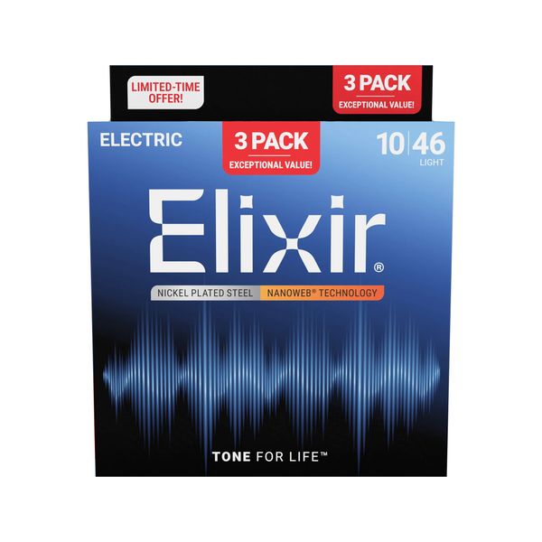 Elixir Nanoweb Nickel Plated Light Electric Guitar Strings (10-46)-3 Pack