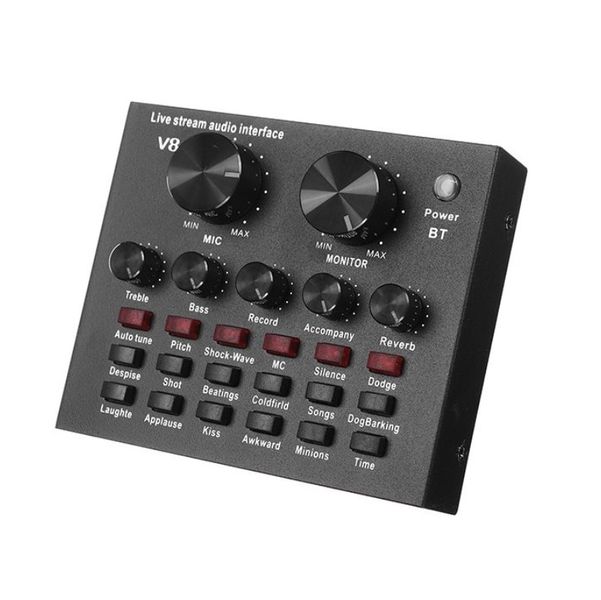 USB Sound Card Mixer For Live Streaming Whith Microphone V + 8
