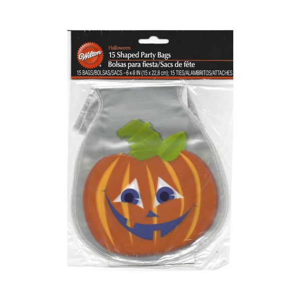 15pk Polka Dot Pumpkin Shaped Party Candy Treat Sweet Gift Bags With Ties