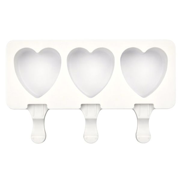 3-Cavity Heart-Shaped Popsicle Mould with 50 Wooden Ice Lolly Sticks