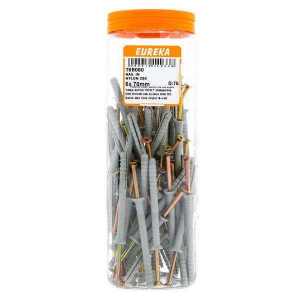 EUREKA Nail-In Anchor Nylon Countersunk 6 x 70mm Q:75 T6B060