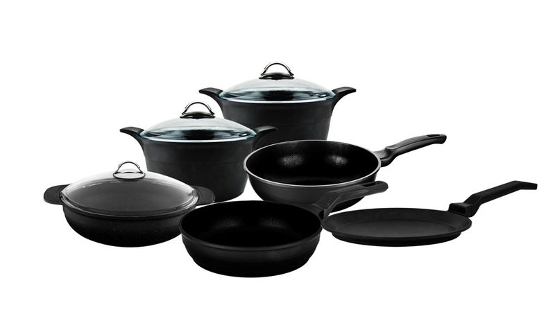 Onyx 9 Piece Self Handle Glass Lid Cast Pot Set