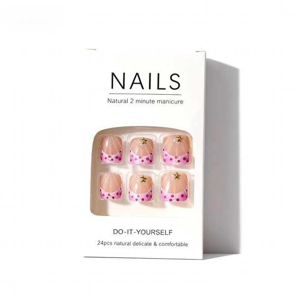 Press On Toenails French Tip 3D Gel Design Rose Pink 24 Pieces