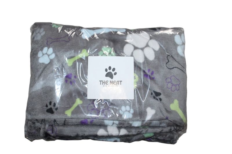 The NEAT Pet Blanket Mongolian Fleece - Grey with color paws and bones