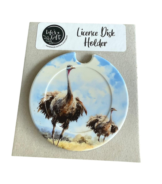 Licence Disk Holder - Running Ostriches under the Blue Sky