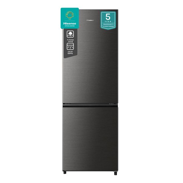 Hisense 324L Bottom Freezer Fridge with Soft LED Lighting Titanium Inox