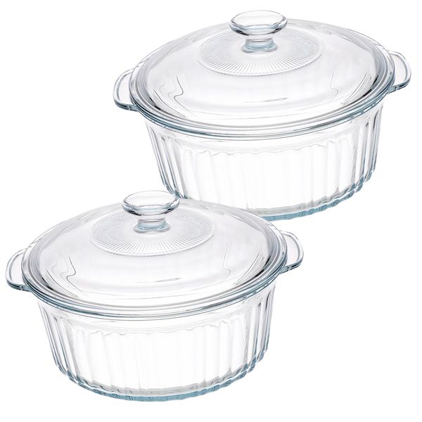 2 Piece Set -2.4L High Borosilicate Deep Round Glass Casserole Dish Lid Set