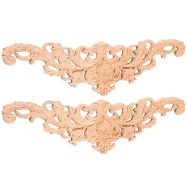 2Pcs Wood Decorative Long Carved Onlay Applique Furniture 30 X 8 Cm