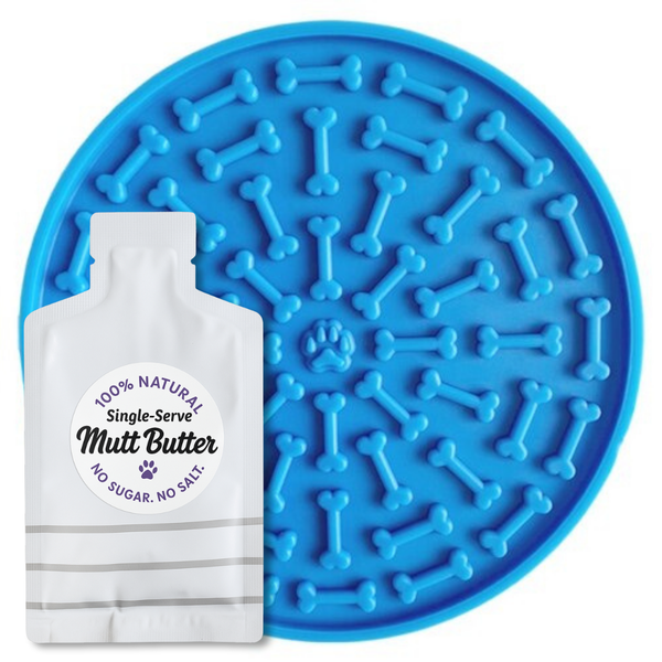 Lick Mat with Single Serving Mutt Butter - For Play, Bath, Fun Times