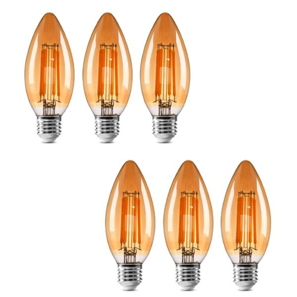 Pack of 6- C35 3W Retro Warm White LED E27 Filament Bulb 35mm