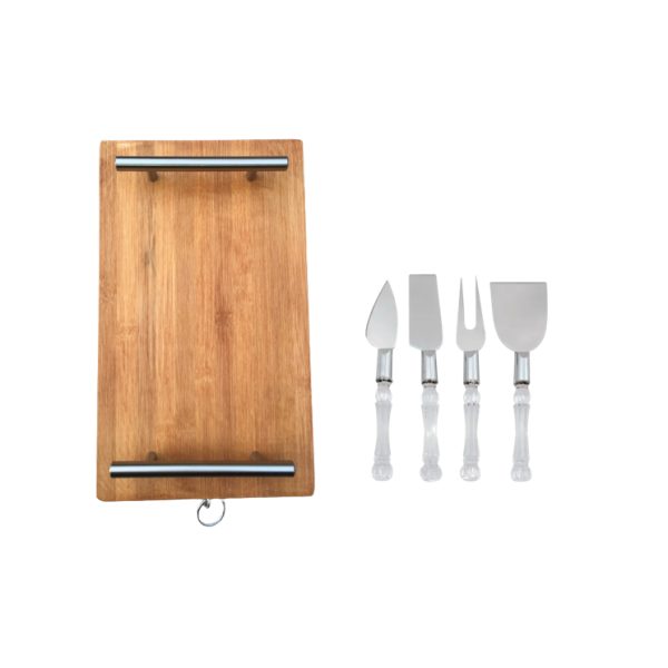 Wood Serving Tray and Cheese Knives Set