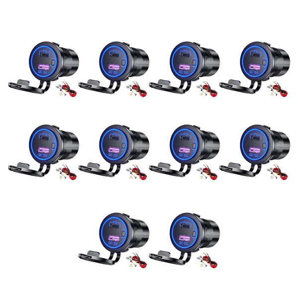 Pd Type C Usb Car Charger With On/Off Switch For Motorcycle Rv Blue