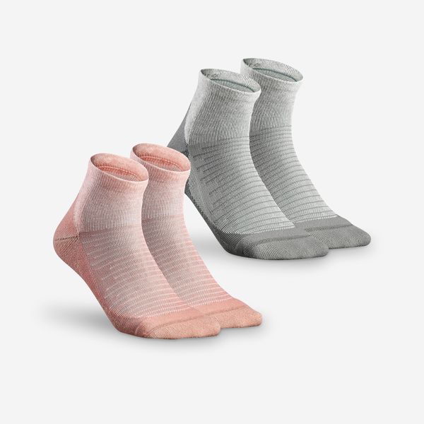 Quechua Hike 100 Mid Socks - Pink &amp; Grey - Pack of 2