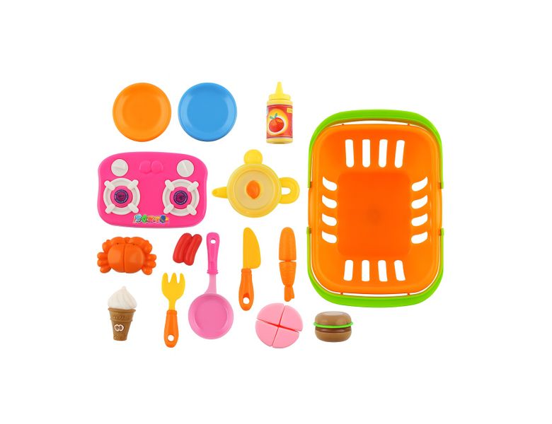 Boss Kids 22 Piece Fun Cooking Pretend Play Kitchen Basket Set