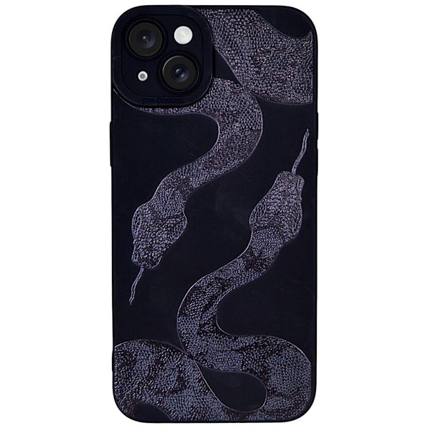 Black - Phone Case with Shiny Snake Print - Iphone 15