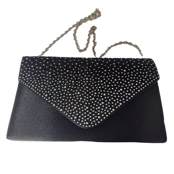 Black Rhinestone Decor Flap Square Bag