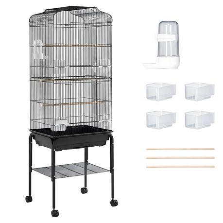 Parrot Bird Cage Large Metal With Perches Feed Trough Wheels Storage Shelf Image