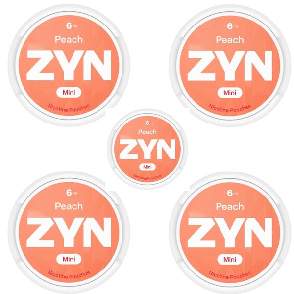 Zyn Mini Nicotine Pouches - Peach 6mg - 5 Pack (75 Pouches)