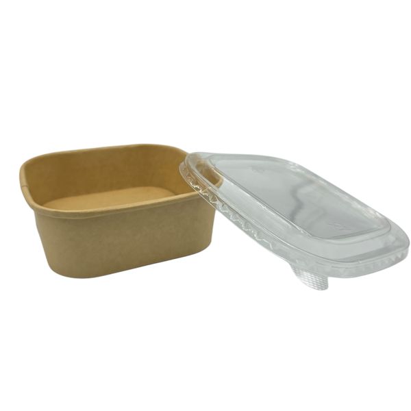 Kraft Square Salad Box with Clear Lid - 590ml Disposable Container - 50 Pack