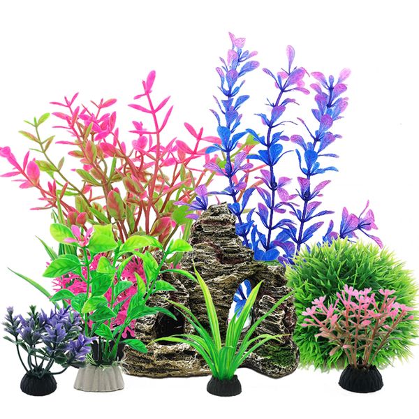 8Pcs Aquarium Decorations Fish Tank Plants Artificial Aquarium Plants
