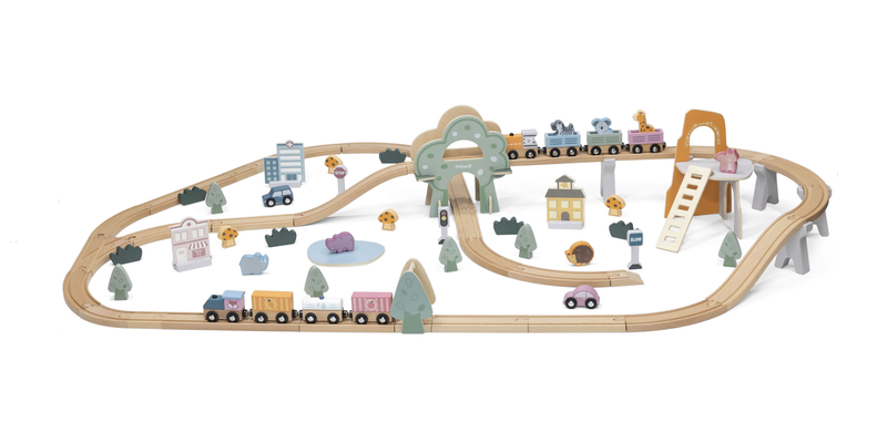 Viga Wooden Train Set with accessories 90pc - PolarB