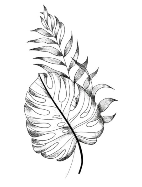 1 Piece - Tropical Palm Leaf Temporary Tattoo - Black