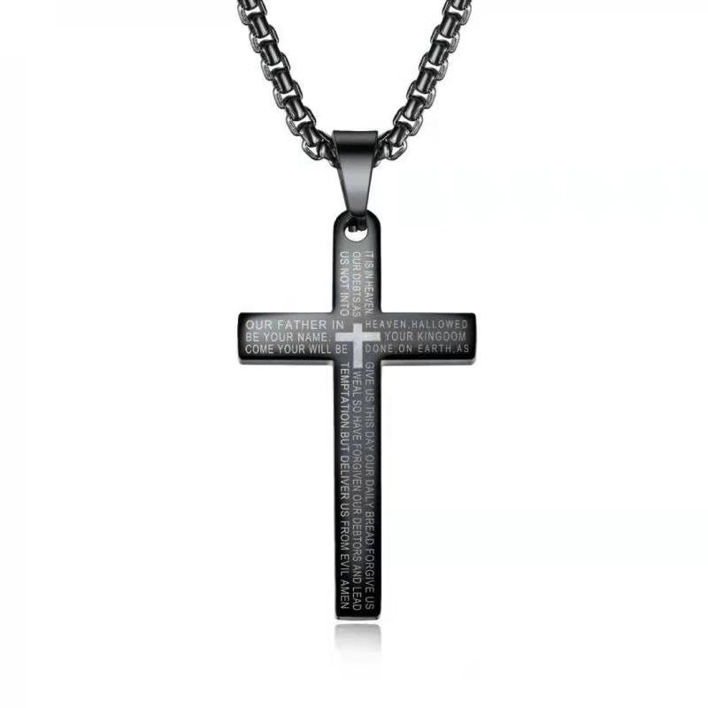 Unisex Stainless Steel Pendant Necklaces - Cross with The Lord's Prayer ...