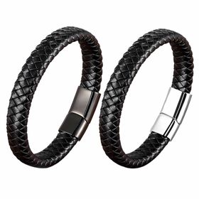 PU Leather Bracelet Stainless Steel Magnetic Clasp Braided | Shop