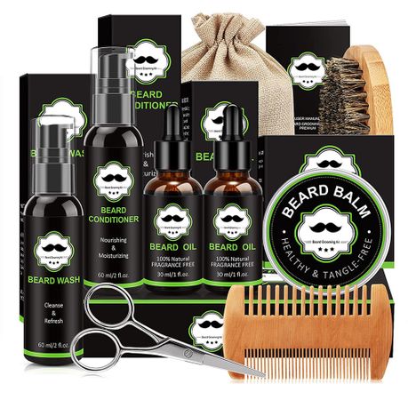 9 Pcs Beard Care Grooming Kit Beard Wash Brush Storage Bag Gifts for Men Image