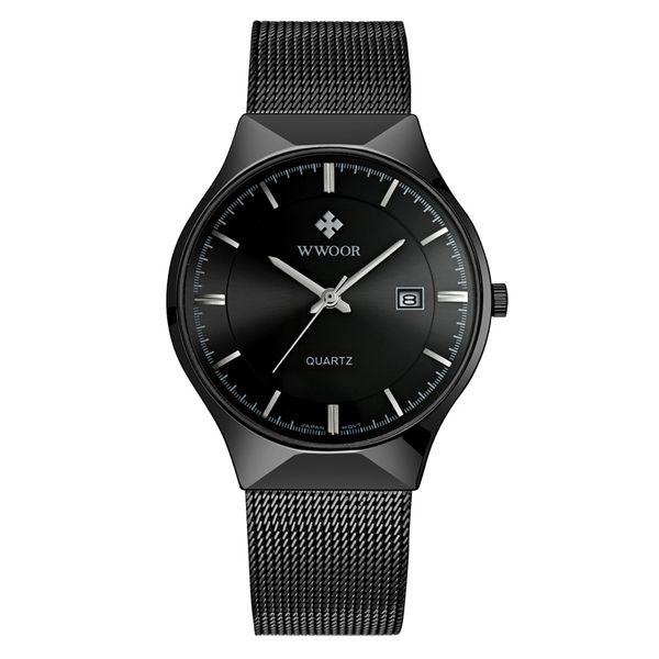 WWOOR Grip Love 8016 Stainless Steel Mesh Strap Men's Watch with Calendar W