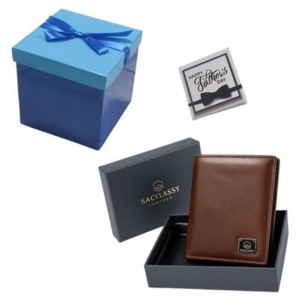Father's Day Gift - Genuine Leather Passport Holder Wallet &amp; Gift Box Card