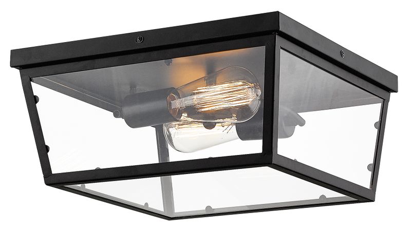 2 Light Up Facing Black Wall Light with Clear Glass