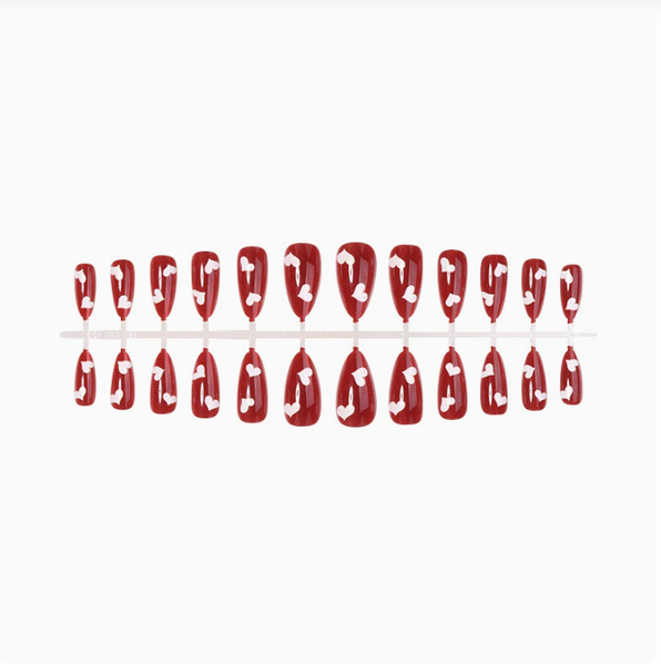On Nails - Almond- Ruby Hearts image