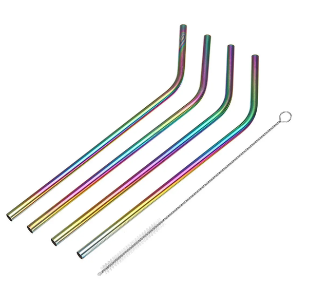 Straws - Reusable Stainless Steel Straws with Cleaning Brush - Iridescent
