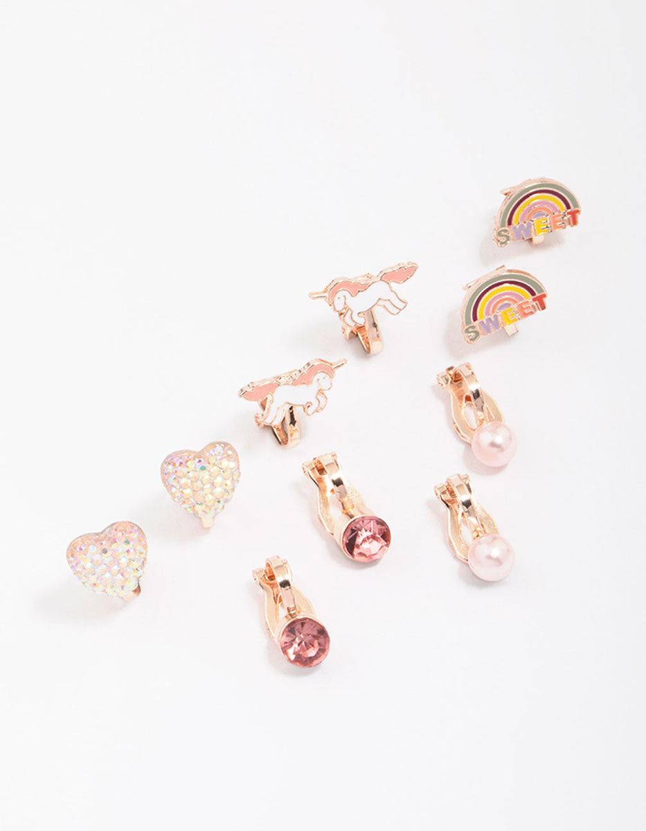 Kids Rose Gold Unicorn Clip On Earring 5Pack Shop Today. Get it