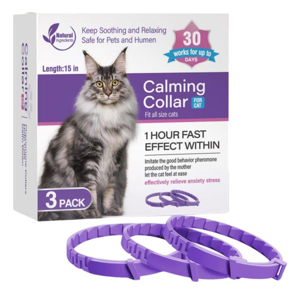 3-Pack Cat Calming Collars, 30-Day Fast-Acting Pheromone, 38cm