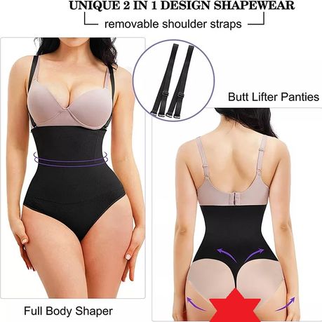 Thong Shapewear Panty High-Waist Tummy Control Sexy Body Shaper for Women  with Shoulder straps