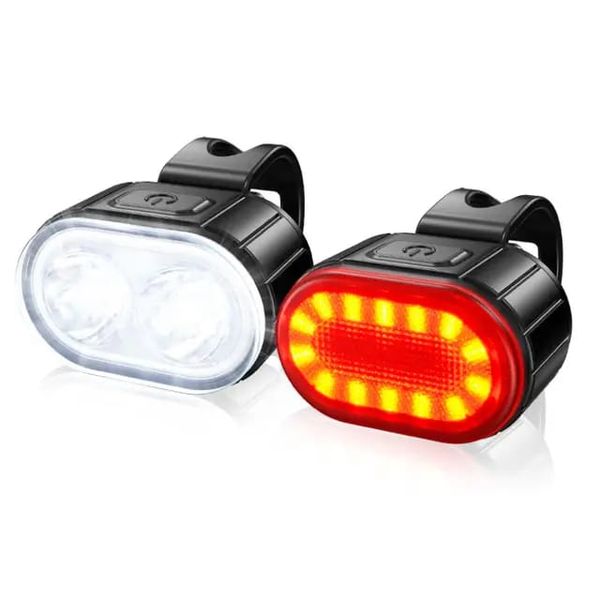 Rechargeable Waterproof Bike Lighting Front &amp; Rear Cycling Night Light 2 Pieces
