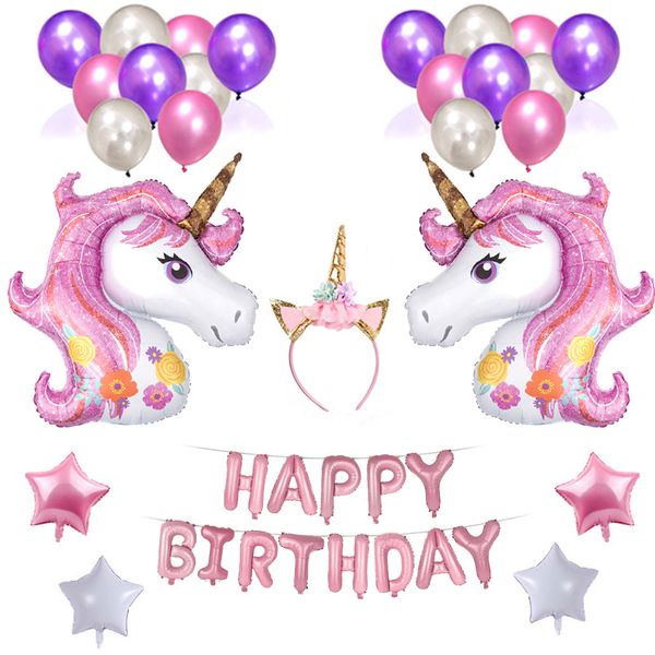 iKids Pink Unicorn Happy Birthday Balloons Girl Party Decorations Set Clasp