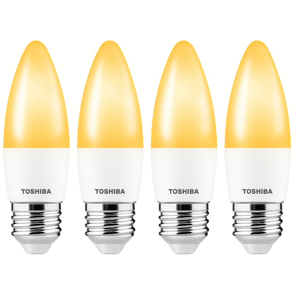 TOSHIBA E27 LED Candle Light Bulb 5W Warm White 3000K - 4 Pack