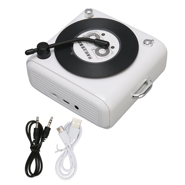 Bluetooth 5.0 Speaker Vinly Record Player Style Classic Loud Volume White