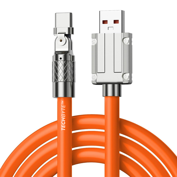 TechByte USB-A to USB-C Cable - 180 Rotation/120W Fast Charge/1.2m - Orange