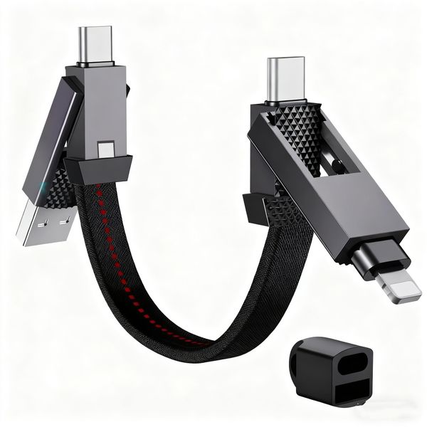 4-in-1 Fast Charging Cable Portable Keychain, 65W-12W, Magnetic, 15cm