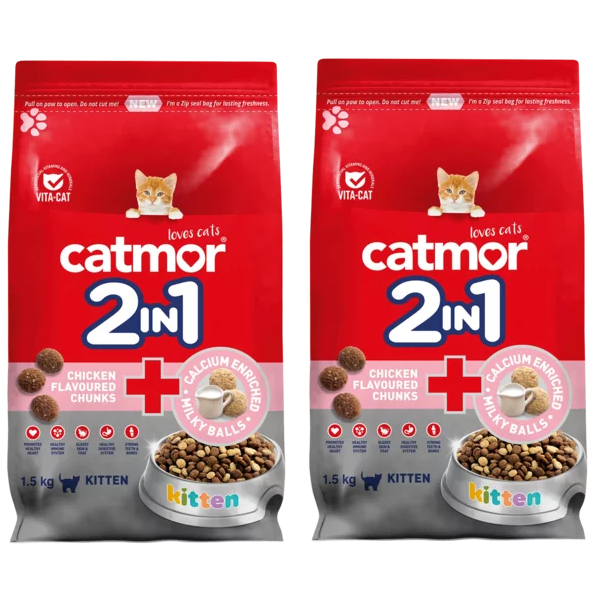 Catmor Cat Food Chicken Flavoured Chunks Kitten 2in1 (2 x 1.5kg)