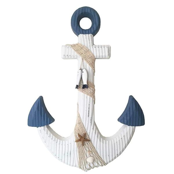 60cm Nautical Wooden Wall Mounted Anchor