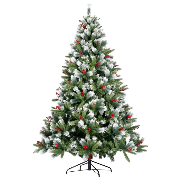 2.1m Snowy Xmas Tree with Pine Cones and Red Berries