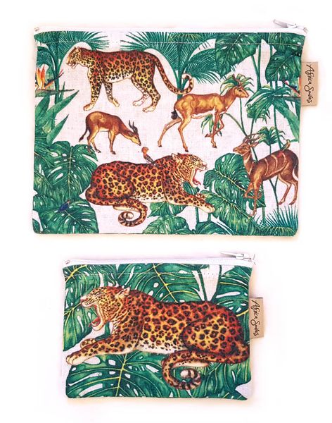 2-Piece Vintage Leopard Handbag Organiser - Fabric Money Pouch Set