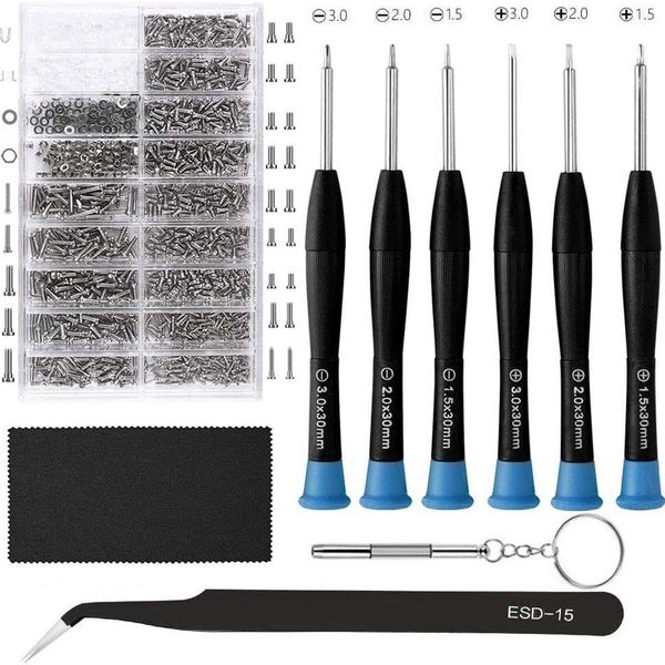 1000 Pieces Eyeglass Screws and 6 Pieces Screwdrivers Tweezer for Glasses