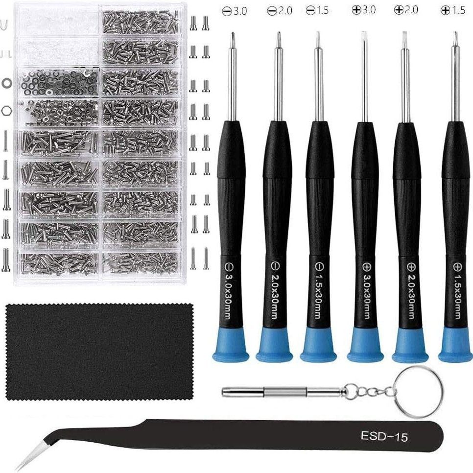1000 Pieces Eyeglass Screws and 6 Pieces Screwdrivers Tweezer for Glasses