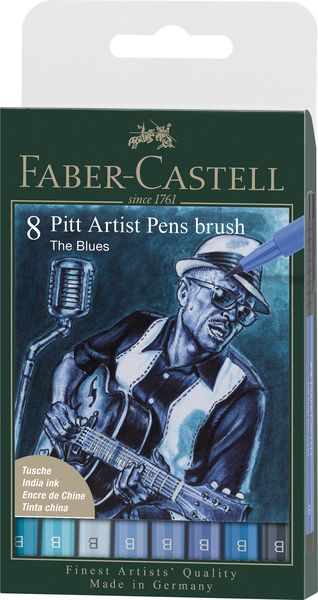 Faber-Castell, Pitt Artist Brush Pen, India ink pen wallet of 8, The Blues